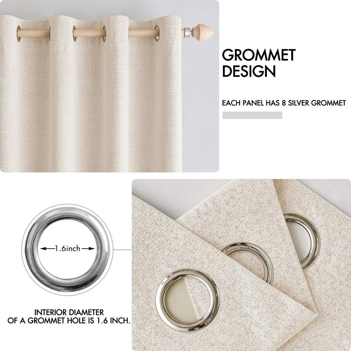 100% Blackout Linen Curtains for Bedroom 52x54 Inches Cream Beige (Cream Beige / 52"W x 54"L (Pack of 2))