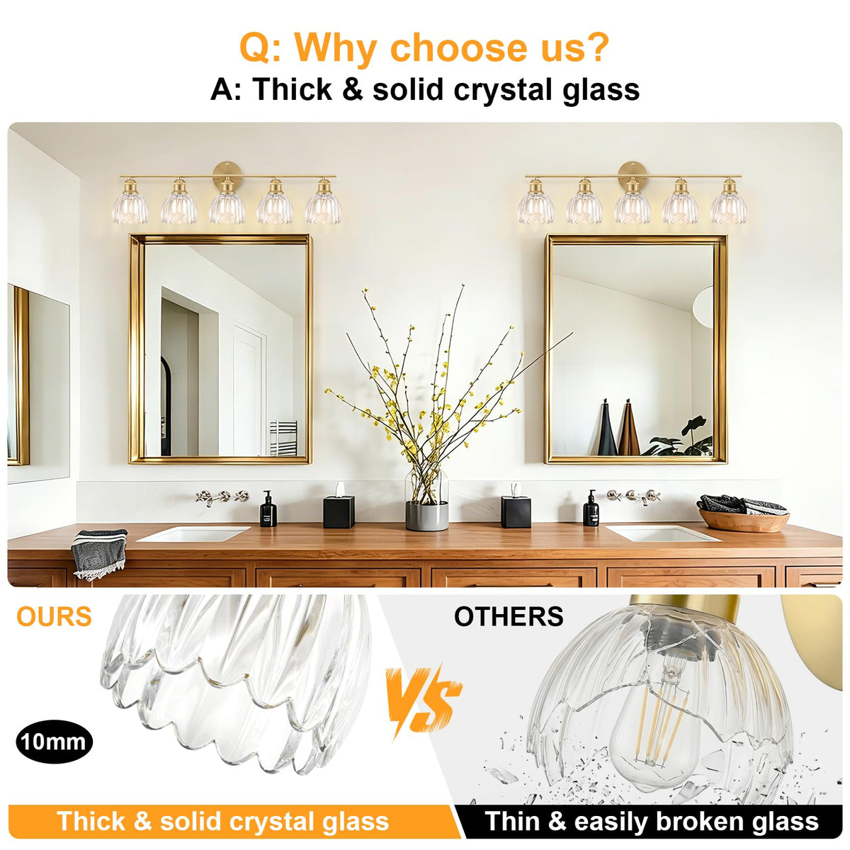 Bathroom Light Fixtures (30" Gold Base-Clear / 5-light)