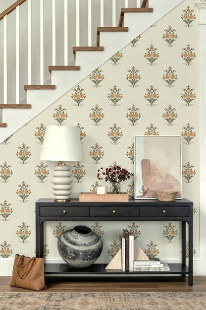 Vintage Floral Wallpaper Cottage Peel and Stick Wallpaper Retro Yellow Flower Contact Paper for Cabinets Drawers Farmhouse Removable Self (Beige and Yellow / 17.3" x 78.7")