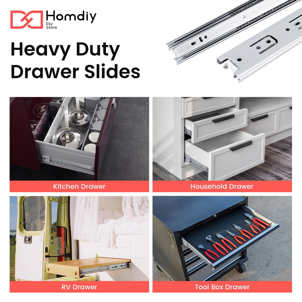 10 Inch Heavy Duty Drawer Slides Side Mount 100 LB Capacity (10 Inch)