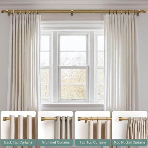 Warm Gold Curtain Rods for Windows 66 to 120 with Adjustable Brackets Heavy Duty 1" Diameter Brass Window Treatment Rod with Solid Metal Finials for Outdoor Bedroom Kitchen Living Room (Warm Gold / 16"-120"|1 Pack)