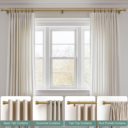 Warm Gold Curtain Rods for Windows 66 to 120 with Adjustable Brackets Heavy Duty 1" Diameter Brass Window Treatment Rod with Solid Metal Finials for Outdoor Bedroom Kitchen Living Room (Warm Gold / 16"-120"|1 Pack)