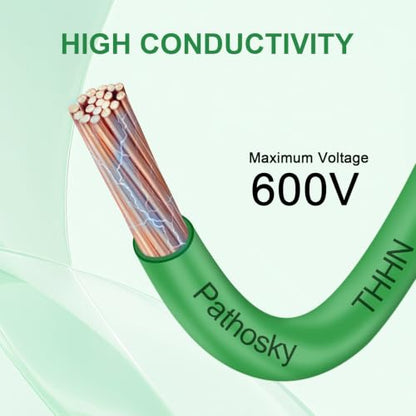 THHN Wire 12 Gauge 100FT Stranded Copper Electrical Building Wire 600V with Nylon Sheath & PVC Insulation (Green / 12AWG 100FT)