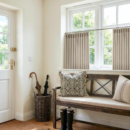 Short Pinch Pleated Linen Country Light Filtering Curtains 40x24 2 Panels (Burlywood Birch / 40"W x 24"L (Pack of 2))