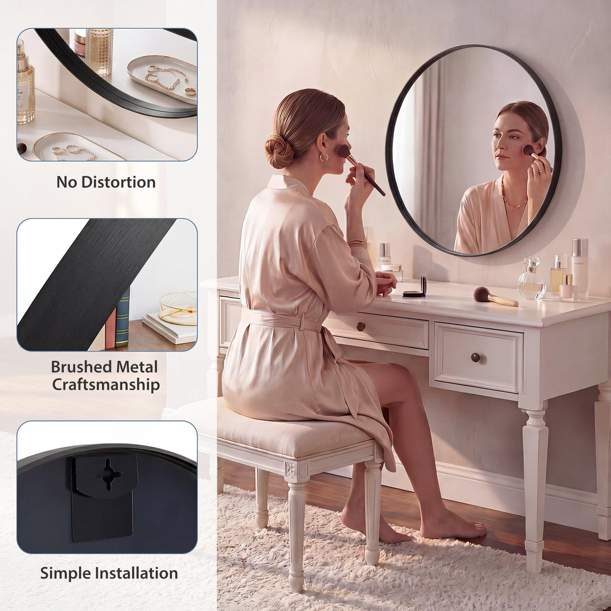 Round Wall Mirror 24 Inch (Black / 24"L x 24"W / Concave-Circle)