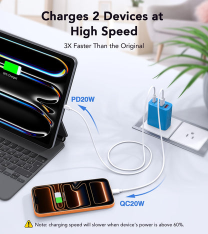 40W 2Pack] Wall Charger (2Pack Light Blue / 40W)