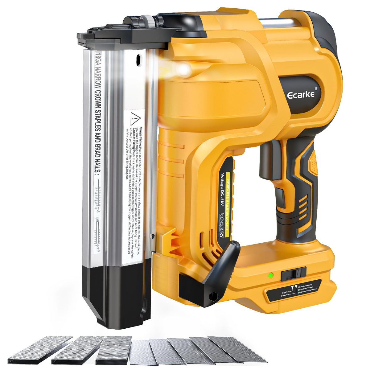 Cordless 2 Inch Brad Nailer Compatible with DeWalt 20V Battery (Yellow)