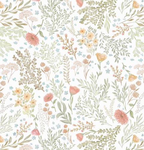 Sage Green Leaf Peel and Stick Wallpaper Beige Wildflower