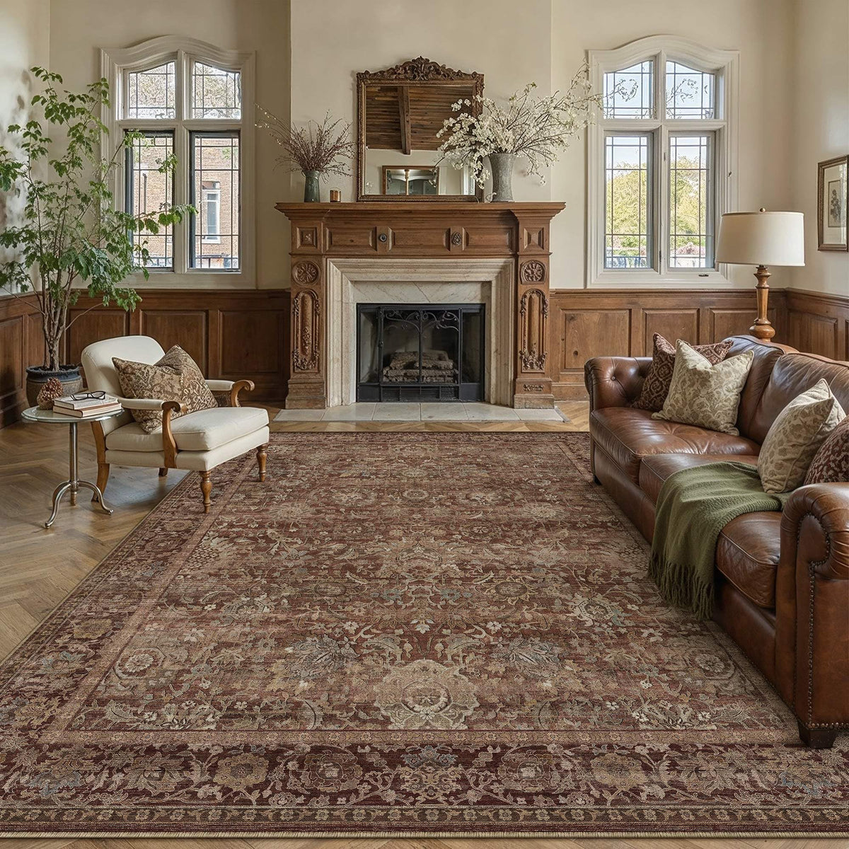 Area Rugs 8x10 Rust Red Vintage Rug for Living Room (Retro | Rust Red / 8' x 10' (Rectangular))