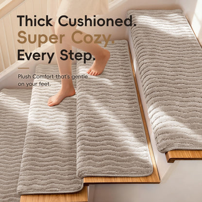 Rounded Bullnose Carpet Stair Treads (Light Warm Beige / 9.5" x 30" x 1.5")