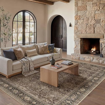 Brown Washable 6x9 Area Rugs for Living Room Bedroom (Retro | Brown / 6' x 9' (Rectangular))