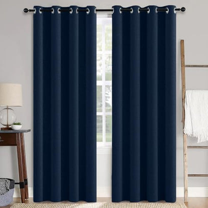 100% Blackout Linen Curtains for Bedroom 52x108 Inches Midnight Blue (Midnight Blue / 52"W x 108"L (Pack of 2))