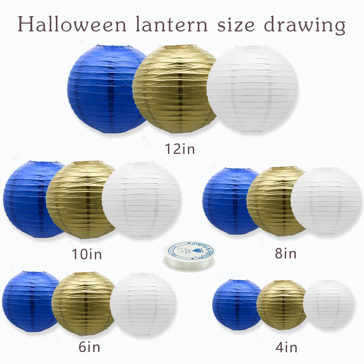 Paper Lanterns Party Decorations Navy Blue Gold (Blue-White-Gold)