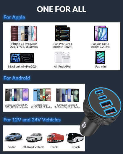 for iPhone 18 17 16 Car Charger Fast Charging (Black)