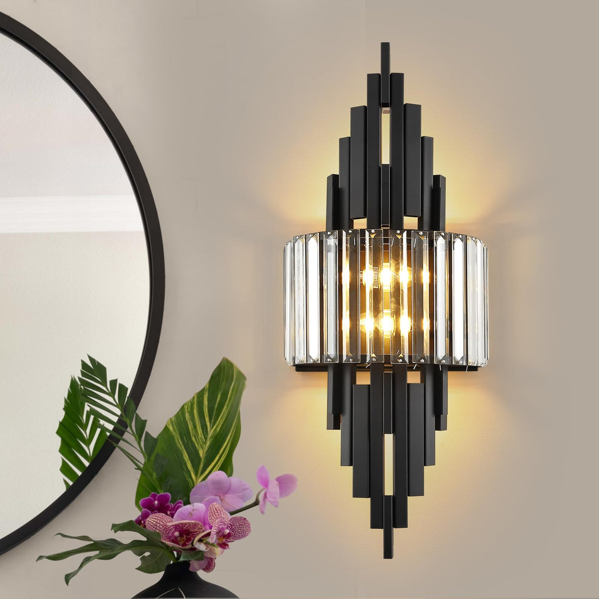 Black Crystal Wall Sconces Mid (Black Rectangle-1P)