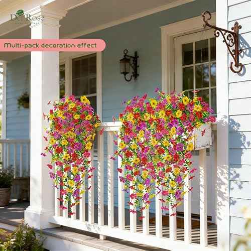 UV Resistant Artificial Hanging Flowers for Outdoors (Colorful)