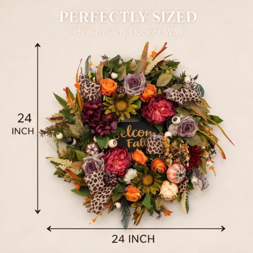 Fall Wreaths for Front Door 24 Inch Artificial Autumn Wreath Rustic Decor