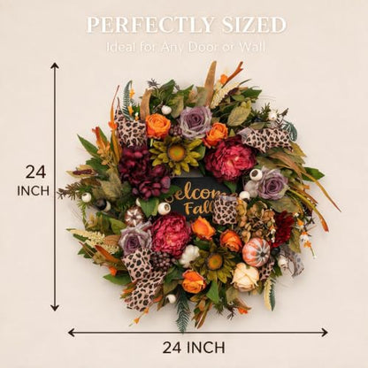 Fall Wreaths for Front Door 24 Inch Artificial Autumn Wreath Rustic Decor