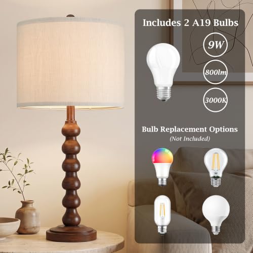 27" Farmhouse Table Lamps Set of 2 for Living Room (Brown 2 Pack)
