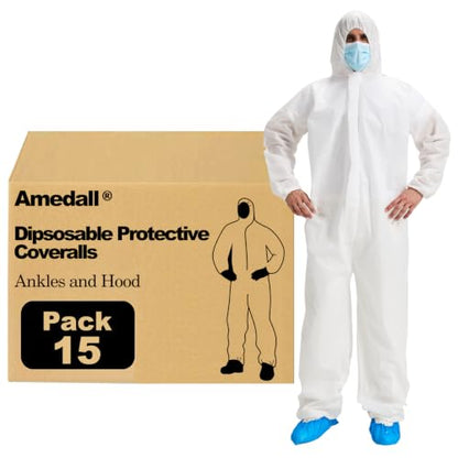 Hazmat Suits 15 Pack Disposable Protective Coveralls