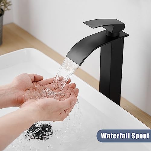 Tall Bathroom Faucet Vessel Sink Faucet with Drain (With Drain / Matte Black)