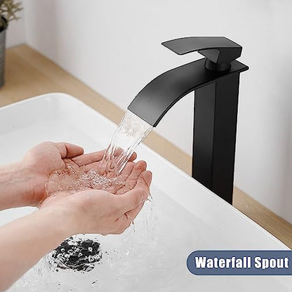 Tall Bathroom Faucet Vessel Sink Faucet with Drain (With Drain / Matte Black)