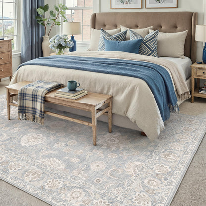 10x14 Blue Cream Neutral Area Rug (Blue / 10' x 14' (Rectangular))