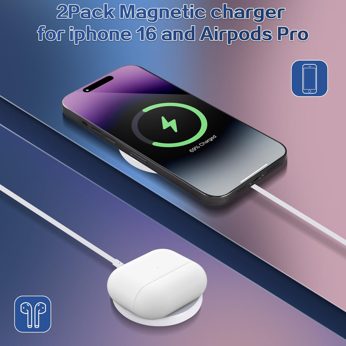 Magnetic Wireless Charger for iPhone 16 15 Wireless Charging (White-2Pack)