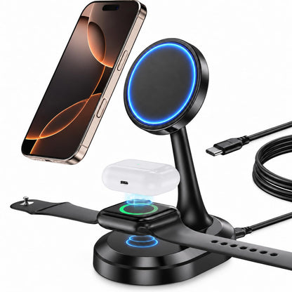 3 in 1 Magnetic Wireless Charging Station Devices 15W Fast Mag (Magnetic Single Pack Dark Black)