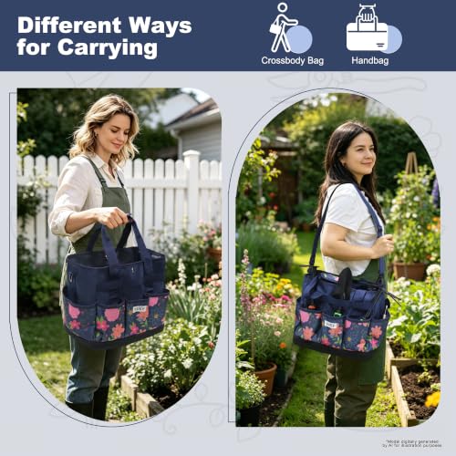 Hard Bottom Floral Garden Tool Tote Bag with Shoulder Strap