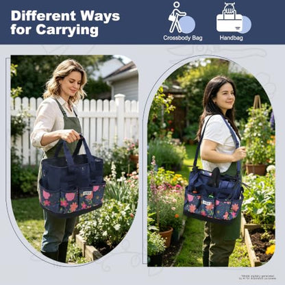Hard Bottom Floral Garden Tool Tote Bag with Shoulder Strap