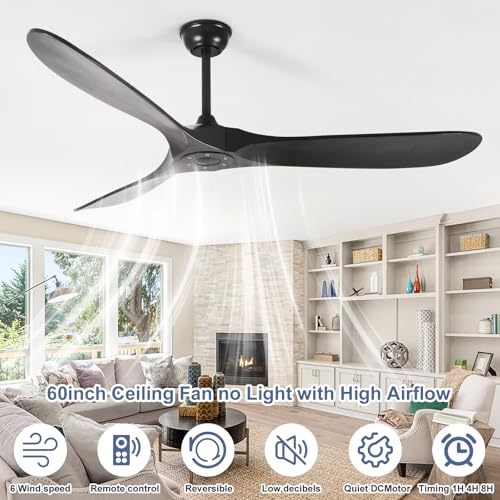 60'' Solid Wood Ceiling Fans without Light (60 inch / Black)