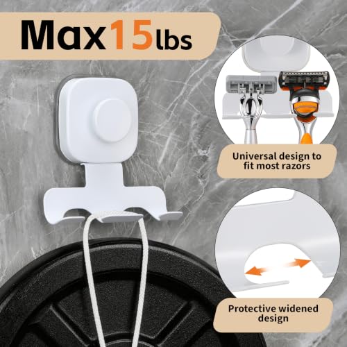 Suction Cup Razor Holder for Shower; Stainless Steel Shaver Hook (White)