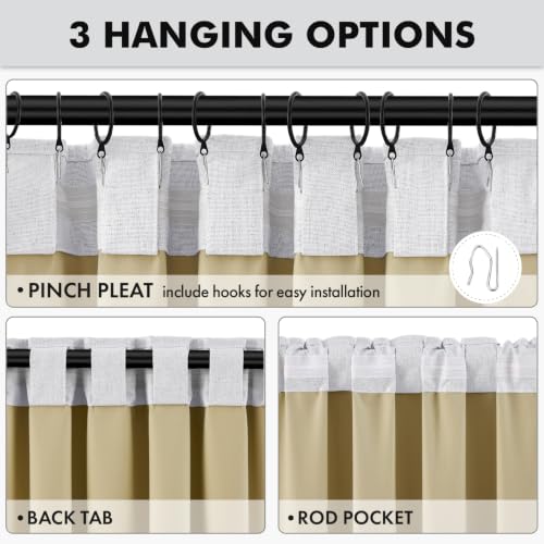 100% Blackout Linen Curtains 42 x 63 Inch Grayish White 2 Panels (Grayish White / 42"W x 63"L (Pack of 2))