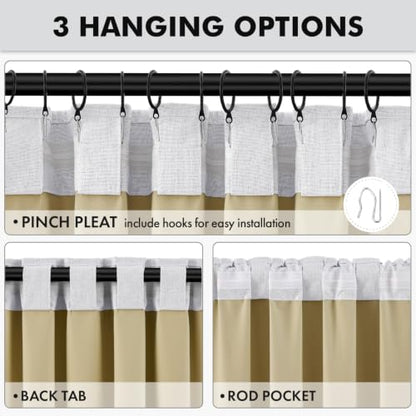 100% Blackout Linen Curtains 42 x 63 Inch Grayish White 2 Panels (Grayish White / 42"W x 63"L (Pack of 2))