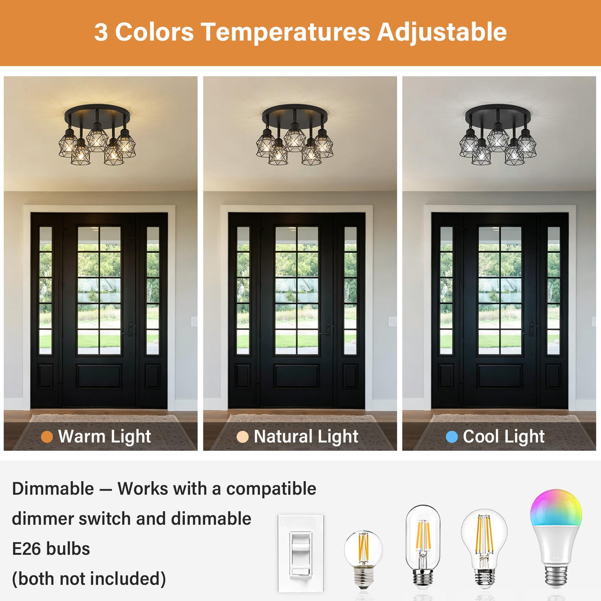 5 Light Black Farmhouse Kitchen Semi Flush Mount Ceiling Light (Black / 5-light)