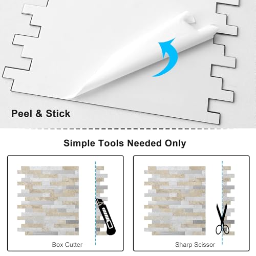 Marble Peel and Stick Backsplash Stick Tiles Subway Beige Gray 10 (Beige Grey)