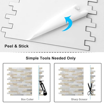 Marble Peel and Stick Backsplash Stick Tiles Subway Beige Gray 10 (Beige Grey)