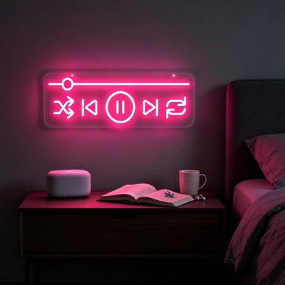 Music Player Neon Sign Bedroom Studio Bar Record Store Decor‑16.4"x5.8" (Media Player Full)