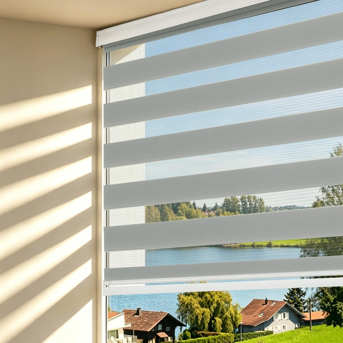 Custom Size Cordless Zebra Blinds for Windows (Gray / CUSTOM SIZE)
