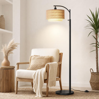 Boho Floor Lamp For Living Room With 3 Color Temperature and Remote (Beige Black)