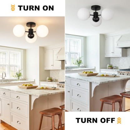 Mid Century Modern Black Semi Flush Mount Ceiling Lights (Black)