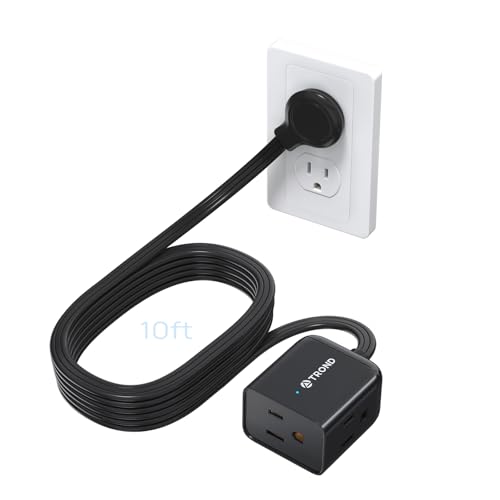 Leftward Flat Plug Extension Cord 10ft for Small Tight Spaces (10 ft / Leftward 3 Prong / Black)