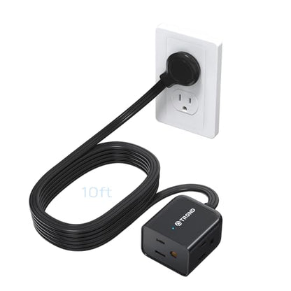 Leftward Flat Plug Extension Cord 10ft for Small Tight Spaces (10 ft / Leftward 3 Prong / Black)