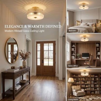 13.8" Gold Flush Mount Ceiling Light