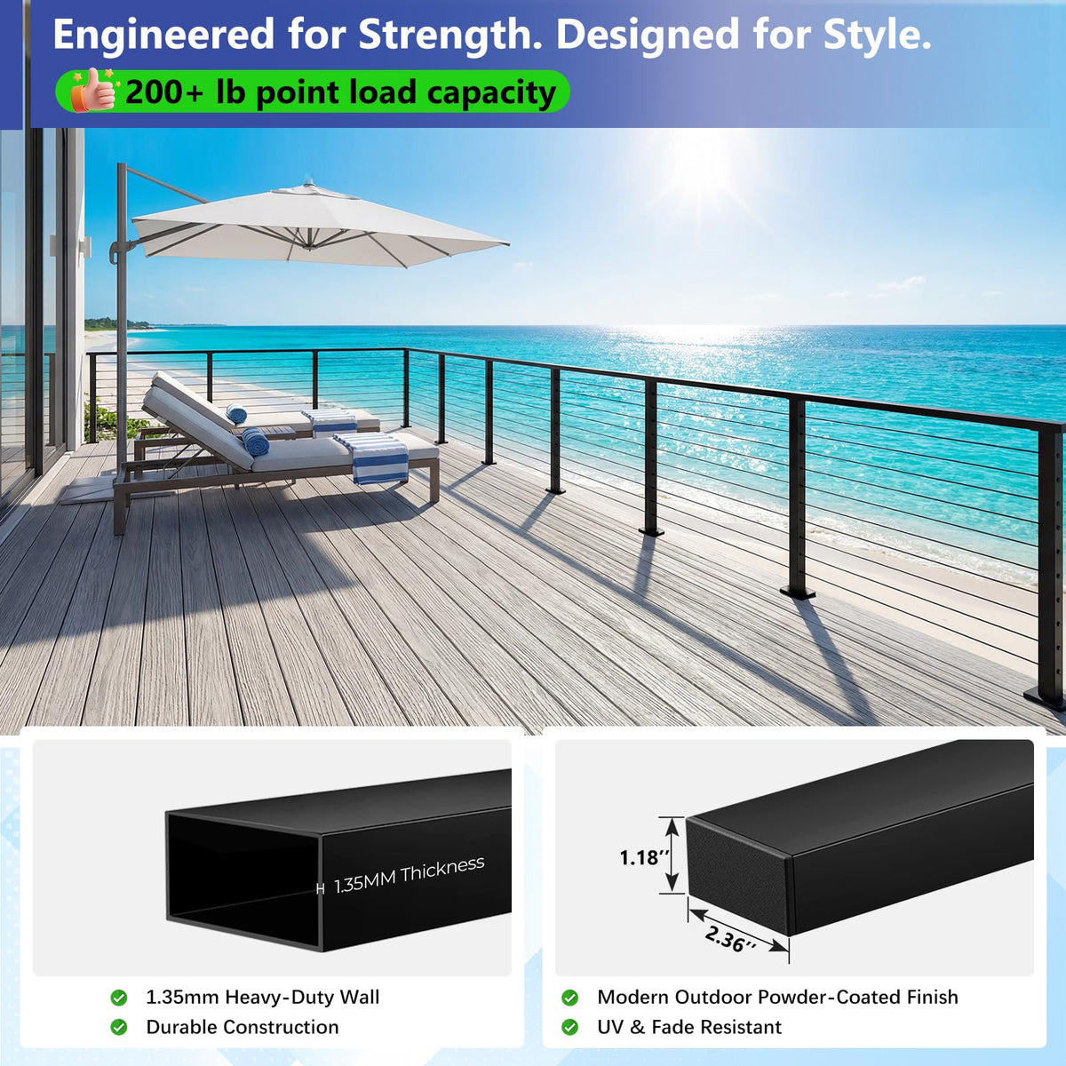 10FT Marine Grade Stainless Steel Black Handrail (10 Feet)