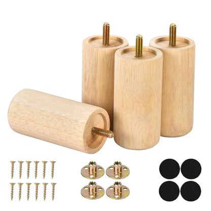 4 Inch Round Wood Furniture Legs Set of 4