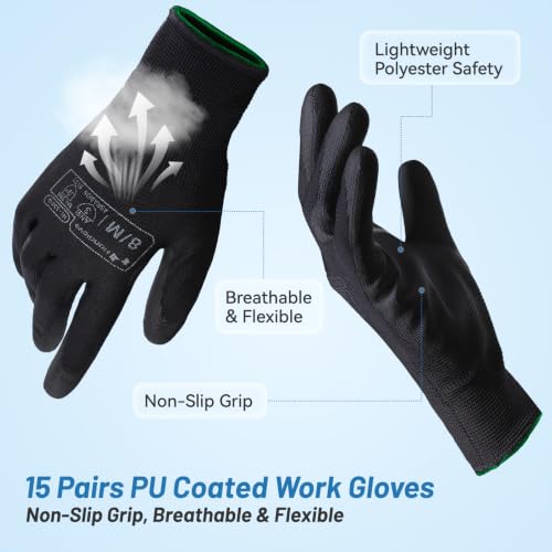 PU Coated Work Gloves 15 Pairs