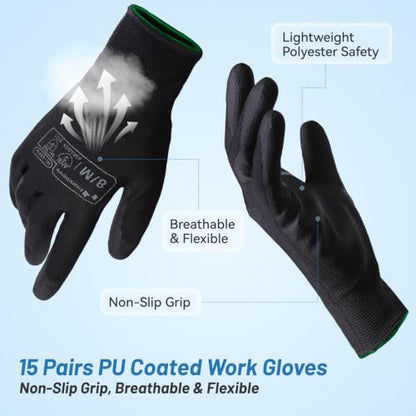 PU Coated Work Gloves 15 Pairs