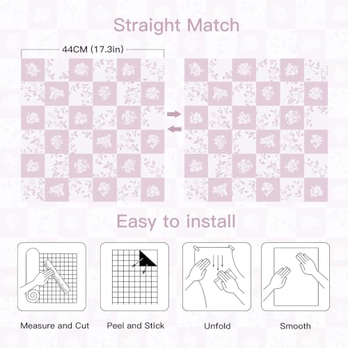 Contact Paper Checkered Wallpaper Modern Peel and Stick Wallpaper (17.3" x 78.7" / Pink and White)